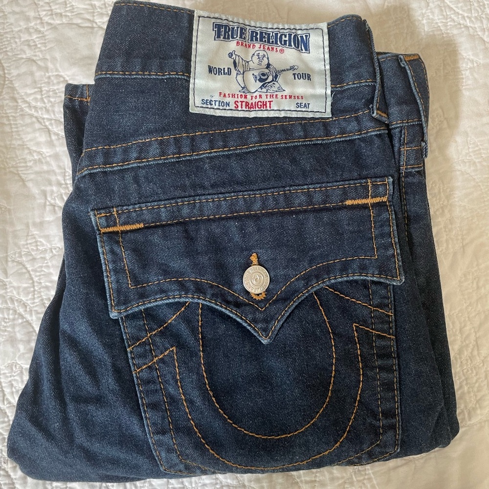 True Religion Dark Wash Straight Leg Jeans - Size 34